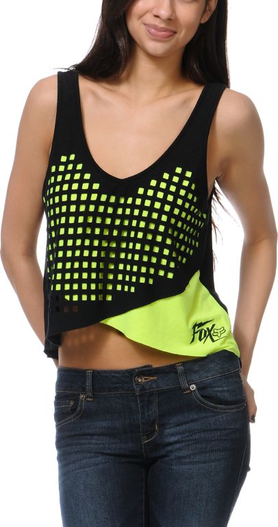 Fox Girls Air Trick Black & Neon Yellow Crop Tank Top