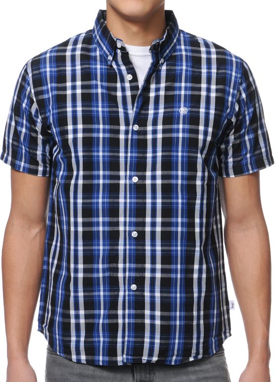 Stussy Perkins Blue Plaid Short Sleeve Button Up Shirt
