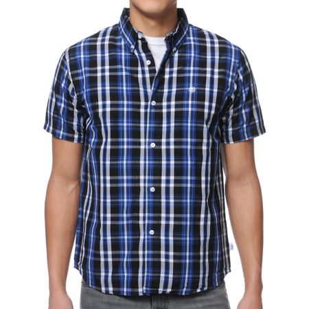 Stussy Perkins Blue Plaid Short Sleeve Button Up Shirt