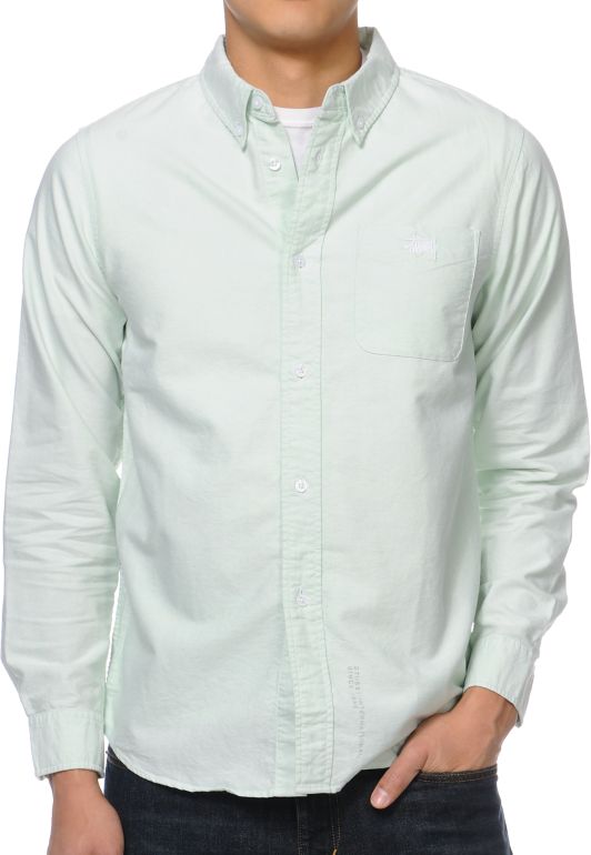 Stussy Classic Oxford Mint Long Sleeve Button Up Shirt