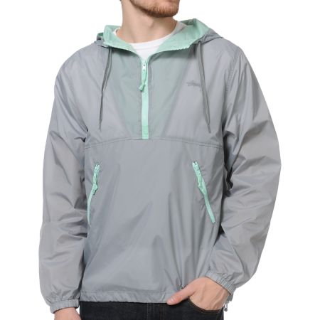 Stussy Nylon Hooded Grey & Mint Windbreaker