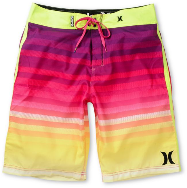 Hurley Crikey Magenta & Yellow Striped Board Shorts