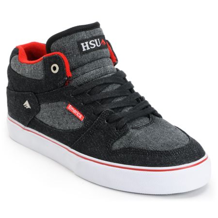 Emerica Hsu 2-Tone Black & Red Denim Skate Shoe 