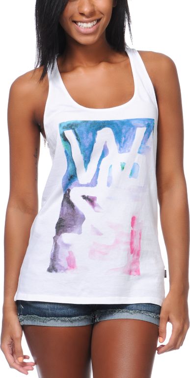 WeSC Girls Aquatic Overlay White Racerback Tank Top
