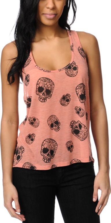 Lira Spring Skull Coral Racerback Tank Top
