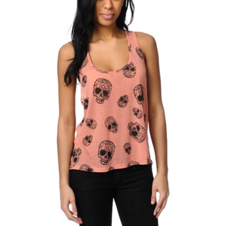 Lira Spring Skull Coral Racerback Tank Top