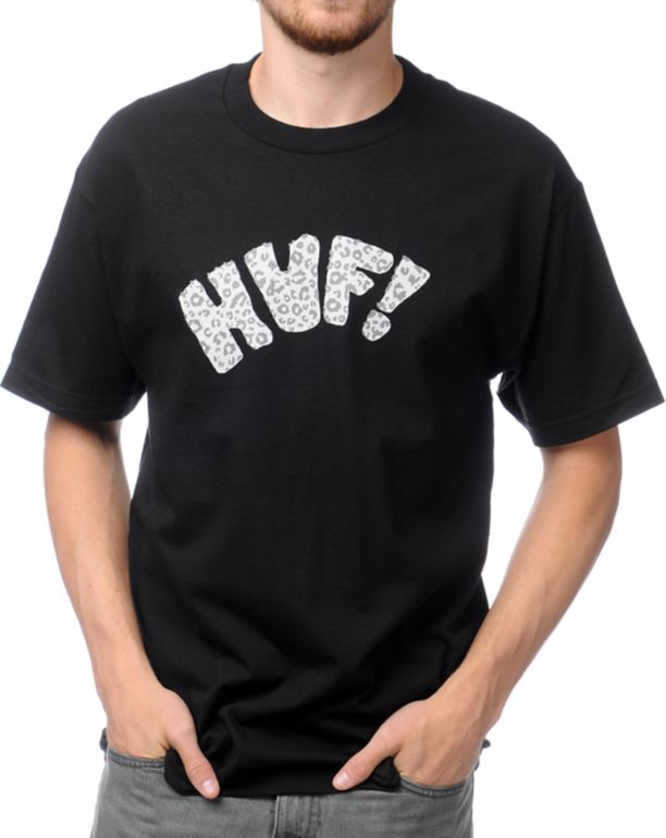 HUF Leopard Print Black Tee Shirt