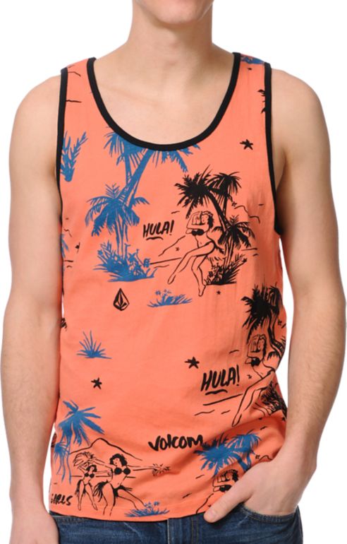 Volcom Hula Print Light Orange Tank Top