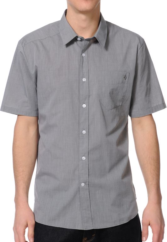 Volcom Why Factor End Charcoal Short Sleeve Button Up Shirt