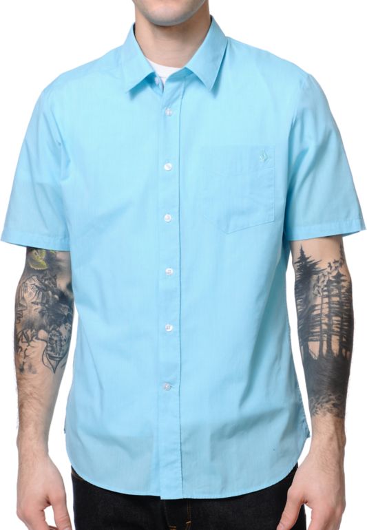 Volcom Why Factor End Blue Short Sleeve Button Up Shirt