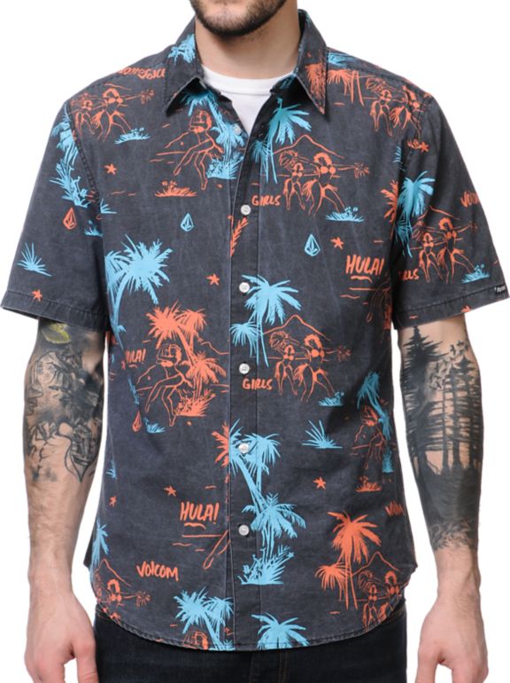 Volcom Mental Fun Black Short Sleeve Button Up Shirt