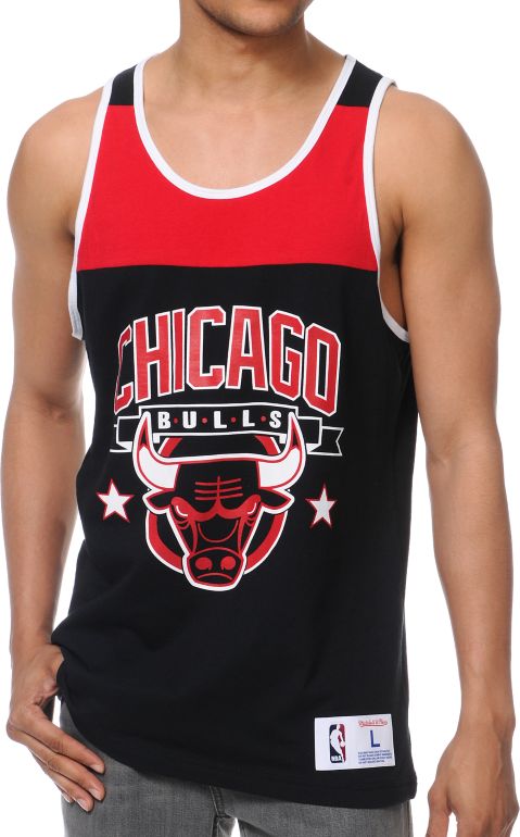 NBA Mitchell & Ness Bulls Black Color Blocked Tank Top
