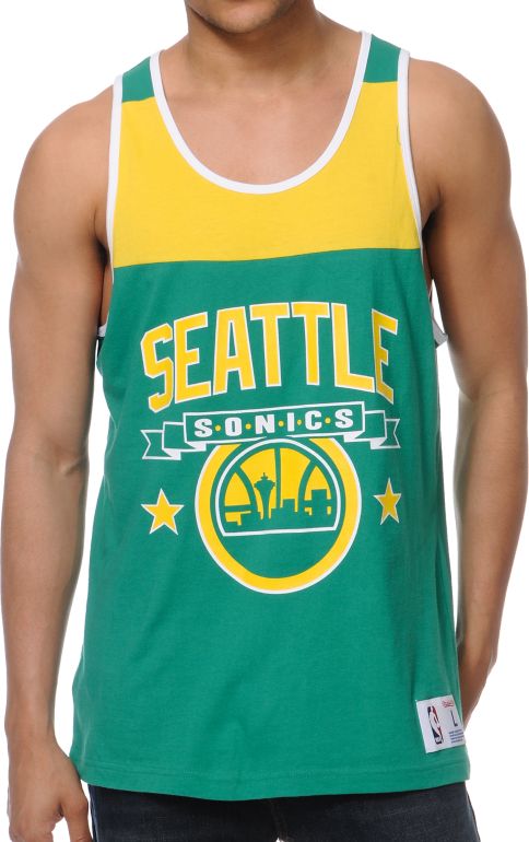 NBA Mitchell & Ness Sonics Green Color Blocked Tank Top