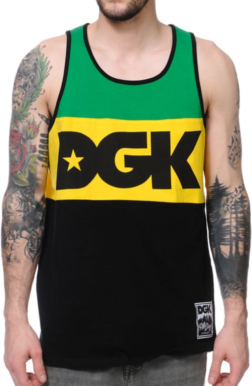 DGK Internationally Known Green, Yellow, & Black Tank Top