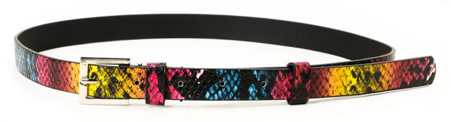 Super Trader Yellow & Pint Snake Print Skinny Belt