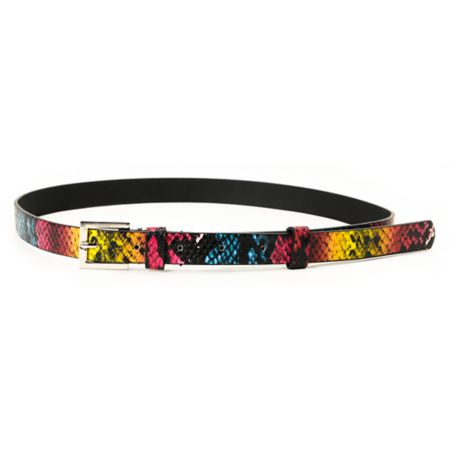 Super Trader Yellow & Pint Snake Print Skinny Belt
