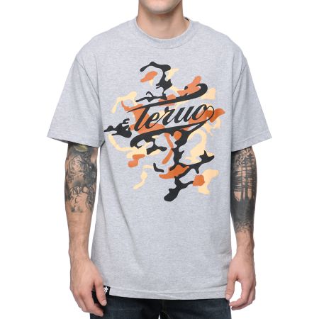Teruo Hidden Script Heather Grey & Camo Tee Shirt