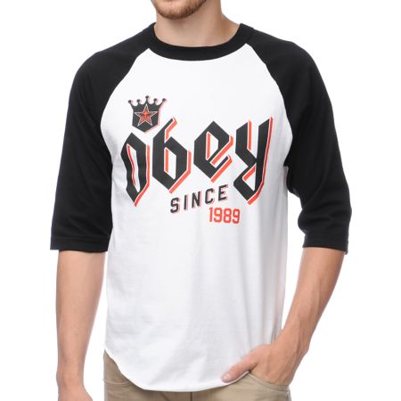 Obey Bar King Black & White Baseball Tee Shirt