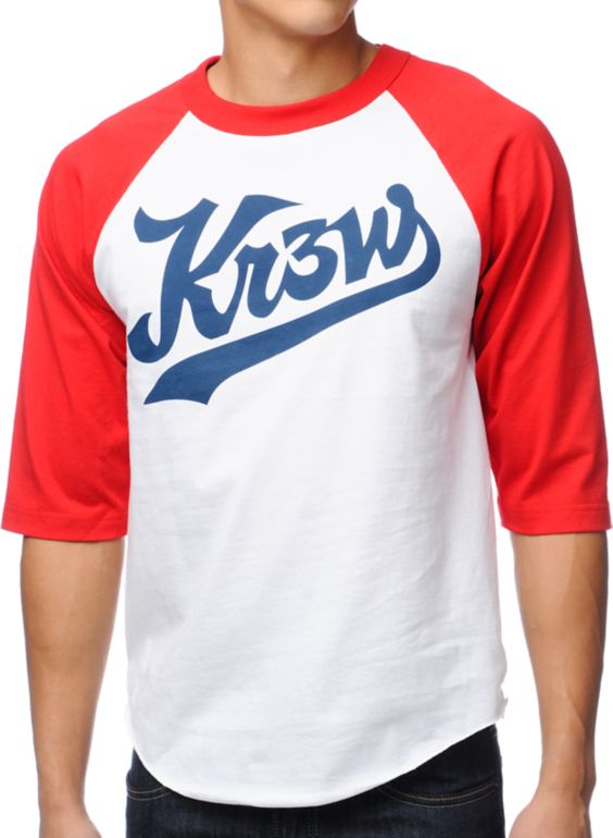 KR3W Ballpark White & Red Baseball Tee Shirt