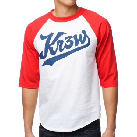 KR3W Ballpark White & Red Baseball Tee Shirt