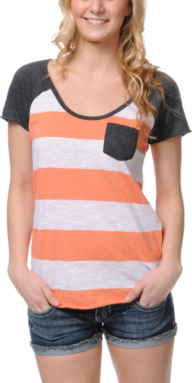 Zine Girls Fresh Salmon Stripe Tee Shirt
