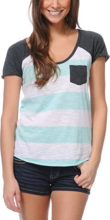Zine Girls Mint & White Stripe Tee Shirt