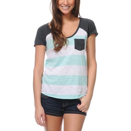 Zine Girls Mint & White Stripe Tee Shirt