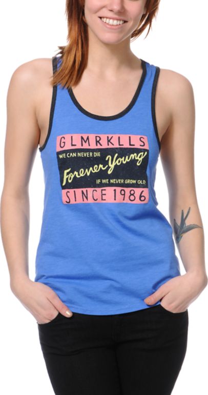 Glamour Kills Alma Mater Logo Blue Racerback Tank Top