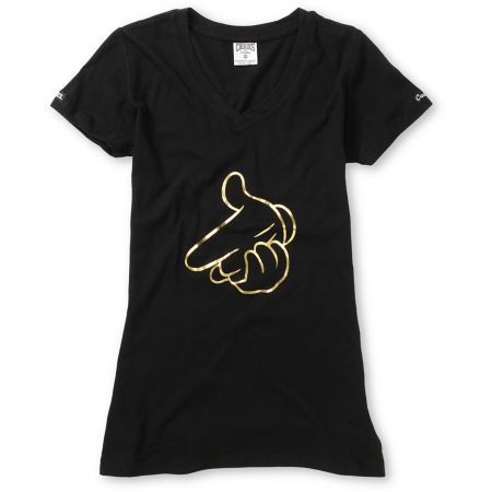Crooks and Castles Girls Air Gun Black & Gold V-Neck Tee Shirt