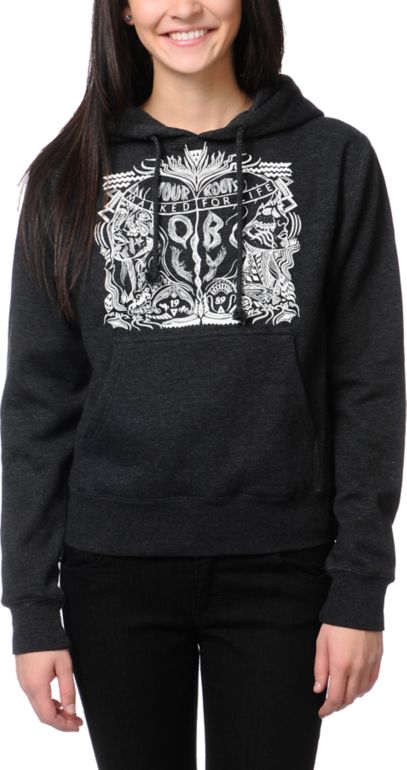 Obey Girls Marked For Life Charcoal Grey Pullover Hoodie