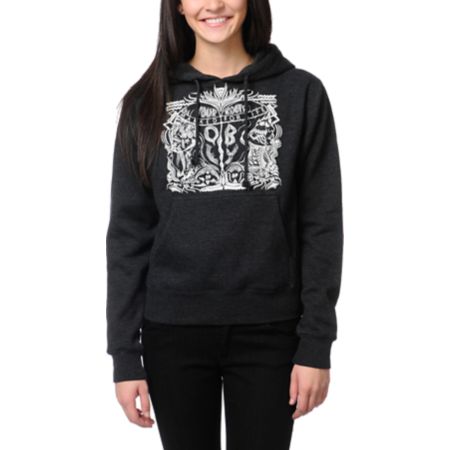 Obey Girls Marked For Life Charcoal Grey Pullover Hoodie