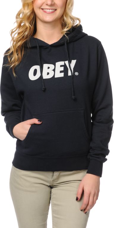 Obey Girls Font Navy Blue Pullover Hoodie