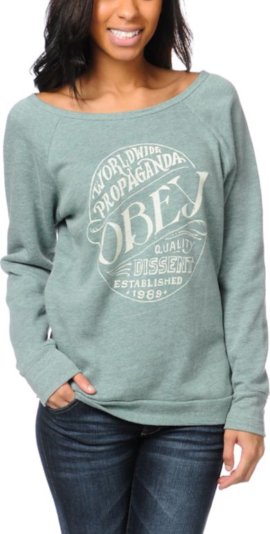 Obey Girls Quality Heather Green Crew Neck Sweatshirt