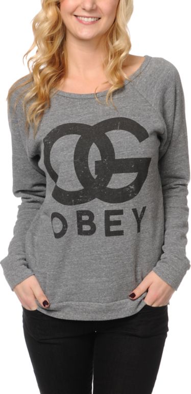 Obey Girls OG Forever Heather Grey Crew Neck Sweatshirt