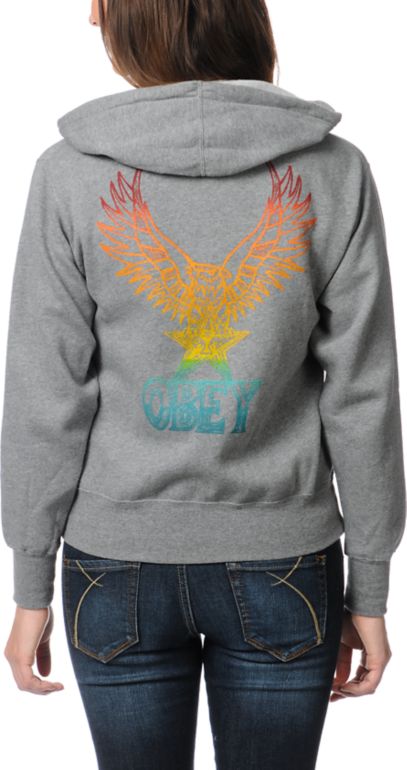 Obey Girls Take Flight Heather Grey Zip Up Hoodie