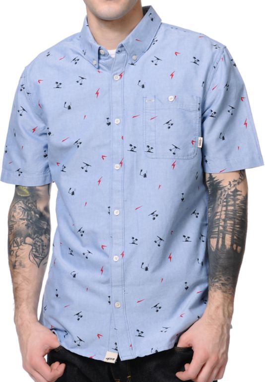 Vans Rusden Mini Palm Blue Short Sleeve Button Up Shirt