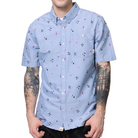 Vans Rusden Mini Palm Blue Short Sleeve Button Up Shirt