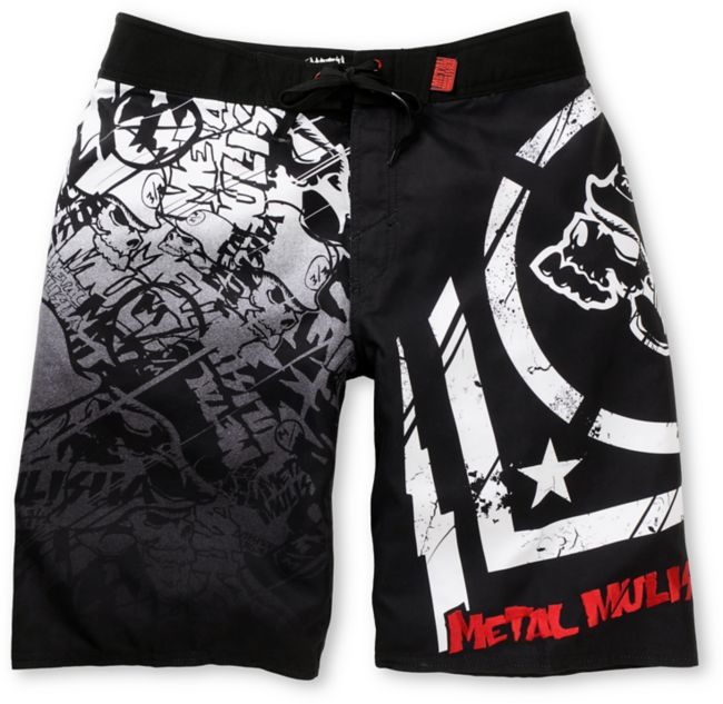 Metal Mulisha Hoist Black, White & Red Board Shorts