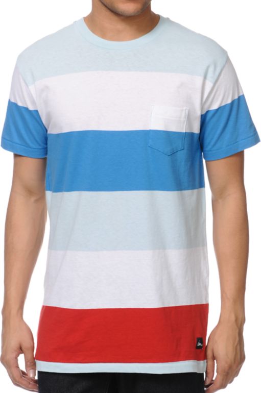 Imperial Motion Rufus Mint, White & Blue Stripe Pocket Tee Shirt