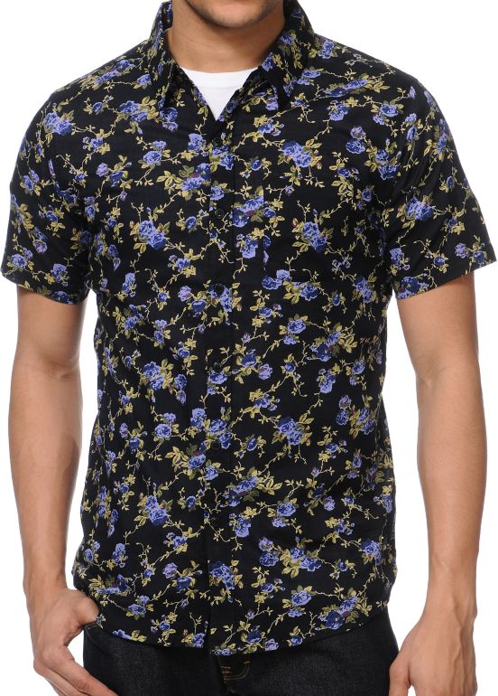 Imperial Wanderer Black Floral Print Button Up Shirt