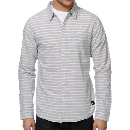 Imperial Motion Dill Light Grey Stripe Button Up Shirt