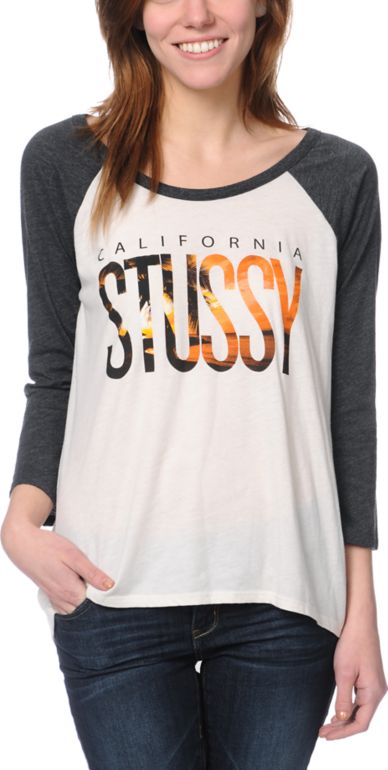 Stussy Girls California Charcoal Baseball Tee Shirt
