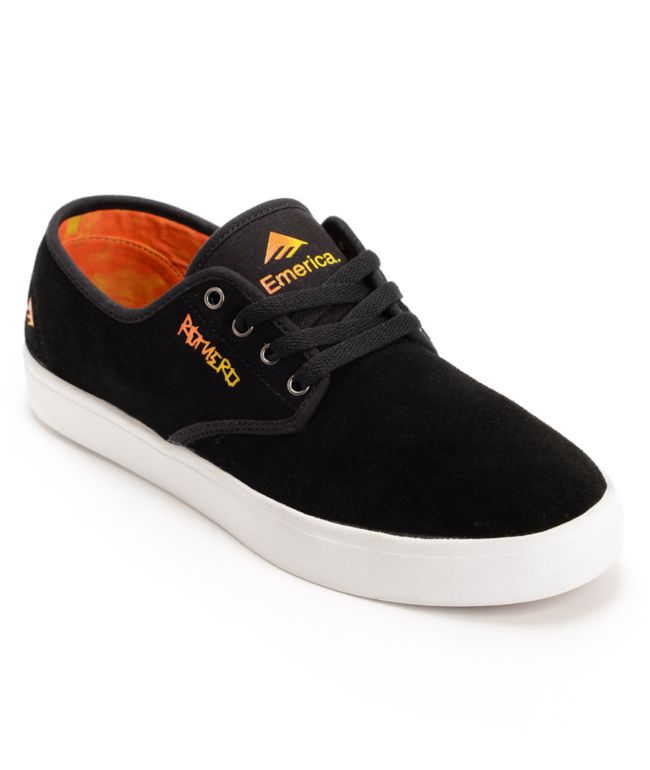 Emerica Laced Leo Romero Black & Orange Suede Skate Shoe
