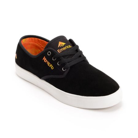 Emerica Laced Leo Romero Black & Orange Suede Skate Shoe