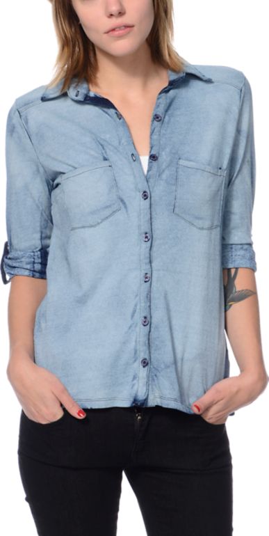 Love, Fire Woven Looking Knit Button Up Shirt