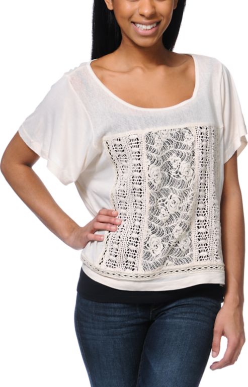 Element Blueprint Lace Inset Natural Dolman Top