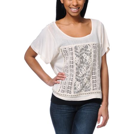 Element Blueprint Lace Inset Natural Dolman Top