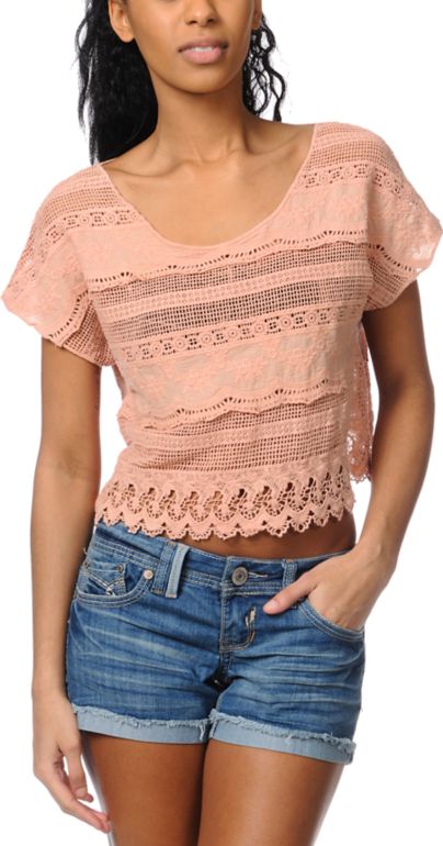 Lost Fleur Pink Lace Crop Top