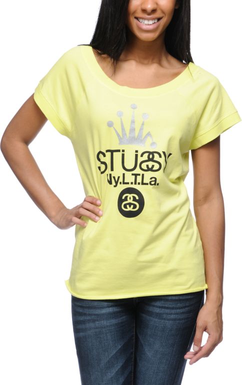Stussy Girls Crown NYLTLA Neon Yellow Tee Shirt