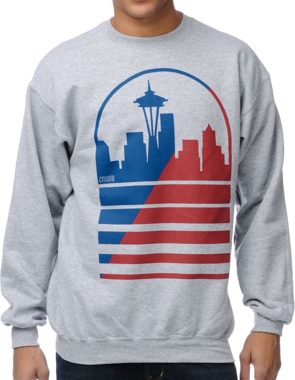 Casual Industrees Seattle Shadow Skyline Grey Crew Neck Sweatshirt